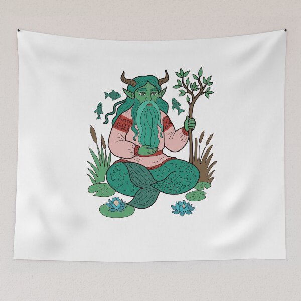 Item preview, Mythical Water Spirit Folk Art Illustration Sea God Graphic  designed and sold by LeshanArt.