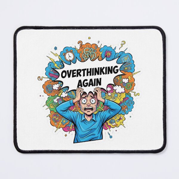 Item preview, "Overthinking Again" Man with Chaotic Thoughts Sticker designed and sold by  Artify Lab.