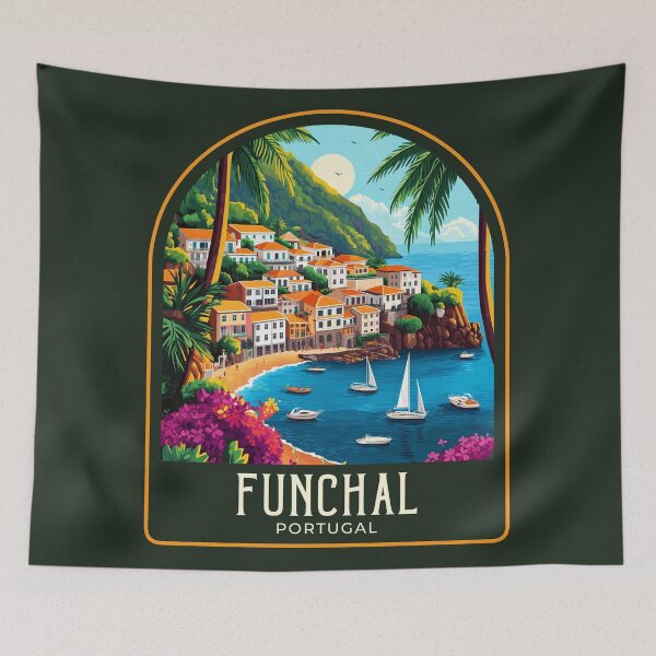 Item preview, Funchal Vintage Travel Illustration designed and sold by HomeLivingCo.