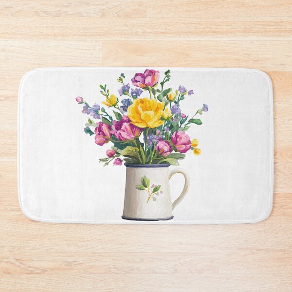 Item preview, Impasto Wildflower Pitcher - Vibrant Pink and Yellow Oil Paint Floral Art designed and sold by DesignArtist.ia.