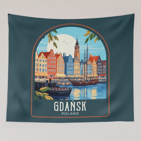 Item preview, Gdańsk Vintage Travel Illustration designed and sold by HomeLivingCo.
