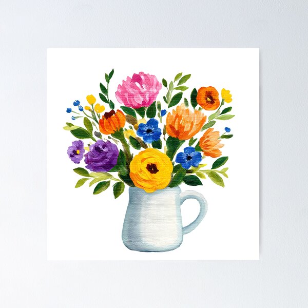 Item preview, Rustic Pitcher Wildflower Bouquet - Impasto Oil Paint Floral Still Life designed and sold by DesignArtist.ia.