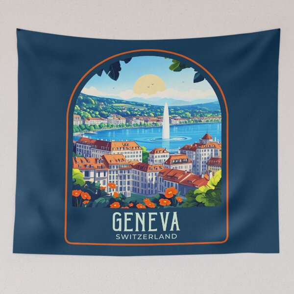 Item preview, Geneva Vintage Travel Illustration designed and sold by HomeLivingCo.