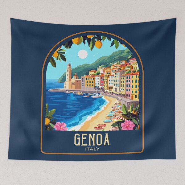 Item preview, Genoa Vintage Travel Illustration designed and sold by HomeLivingCo.