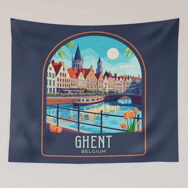 Item preview, Ghent Vintage Travel Illustration designed and sold by HomeLivingCo.