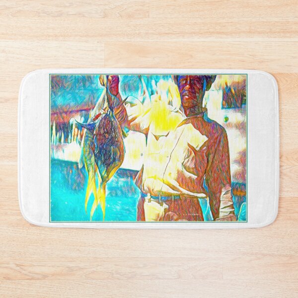 Item preview, Nassau, Bahamas, Fishing Boat Mate Holds Catch of Trigger Fish, Digital Illustration designed and sold by AMacGPhilly.