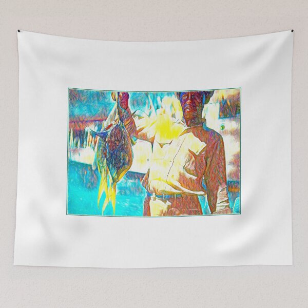 Item preview, Nassau, Bahamas, Fishing Boat Mate Holds Catch of Trigger Fish, Digital Illustration designed and sold by AMacGPhilly.