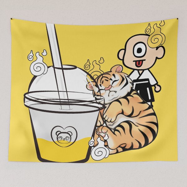Item preview, Sleeping Kawaii Tiger, Bubble Tea & Hitotsume Kozo designed and sold by Kanniax.