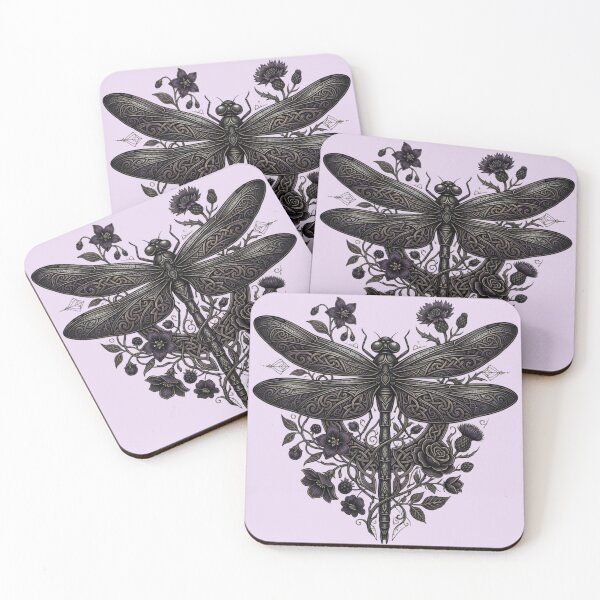 Item preview, Dragonfly Botanical Dark Art | Floral Dragonfly Illustration | Gothic Nature Design | Black Ink Art designed and sold by NeonKawaiiCo.