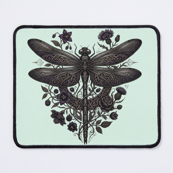 Item preview, Dragonfly Botanical Dark Art | Floral Dragonfly Illustration | Gothic Nature Design | Black Ink Art designed and sold by NeonKawaiiCo.