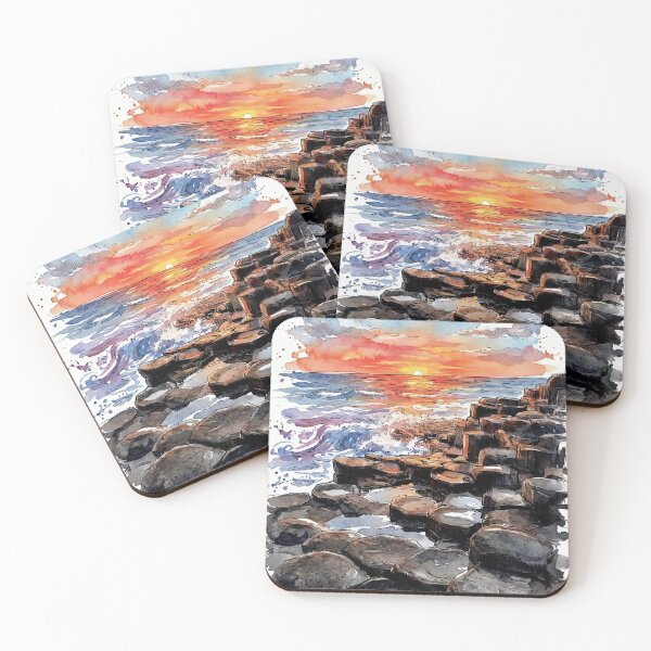 Item preview, Watercolour illustration of Sunset at the Giant's Causeway, Antrim, Northern Ireland. designed and sold by davidelder.