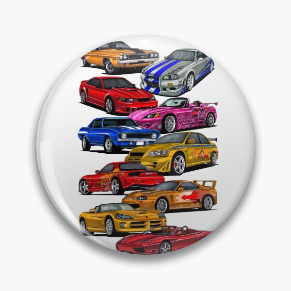 Item preview, Exclusive big collage drawing legendary movie cars Challenger R/T, Skyline R34, Mustang Saleen S281, S2000, Camaro SS Yenko, Lancer Evo 7, RX7, Supra A80, Viper V10, F360 designed and sold by Cars23.