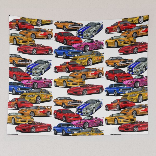 Item preview, Exclusive big collage drawing legendary movie cars Challenger R/T, Skyline R34, Mustang Saleen S281, S2000, Camaro SS Yenko, Lancer Evo 7, RX7, Supra A80, Viper V10, F360 designed and sold by Cars23.