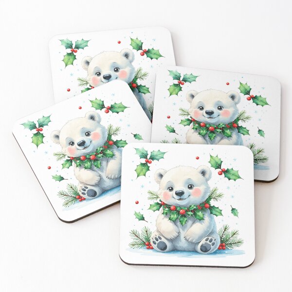 Item preview, Cute Polar Bear with Holly Berries December Birth Month Art designed and sold by AQUILAKREO.
