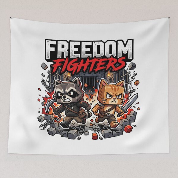 Item preview, Freedom Fighters Pixel Art Raccoon and Cat Gaming designed and sold by Pandora´s Box.
