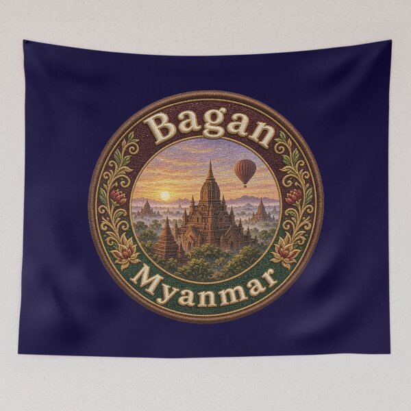 Item preview, Bagan, Myanmar – Pagoda landscape, sunrise & hot air balloon designed and sold by Girih.