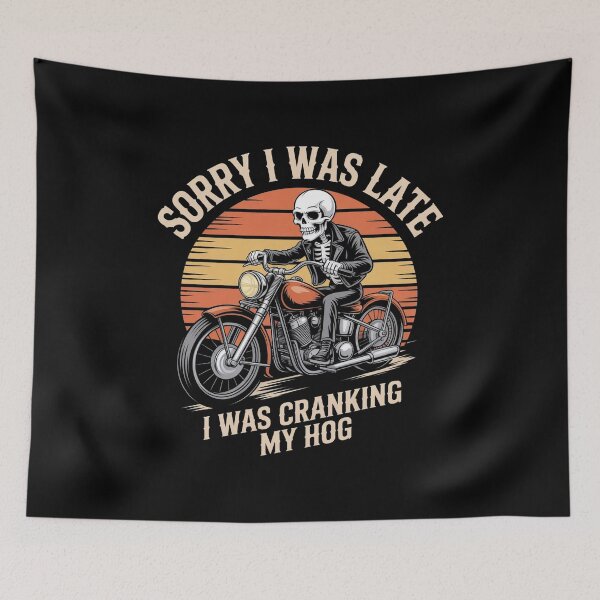 Item preview, Sorry I Was Late I Was Cranking My Hog Funny Skeleton Biker Motorcycle T-Shirt designed and sold by SaltyBonesClub.