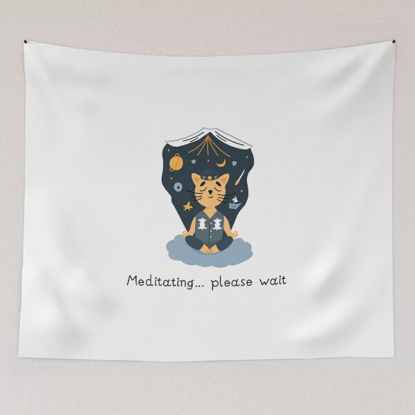 Item preview, Meditating Cat in Taqiyah – Cosmic Space Zen Design with Planets, Books, Stars, Moon & Cloud – Funny “Meditating… Please Wait” Aesthetic designed and sold by Amnise.