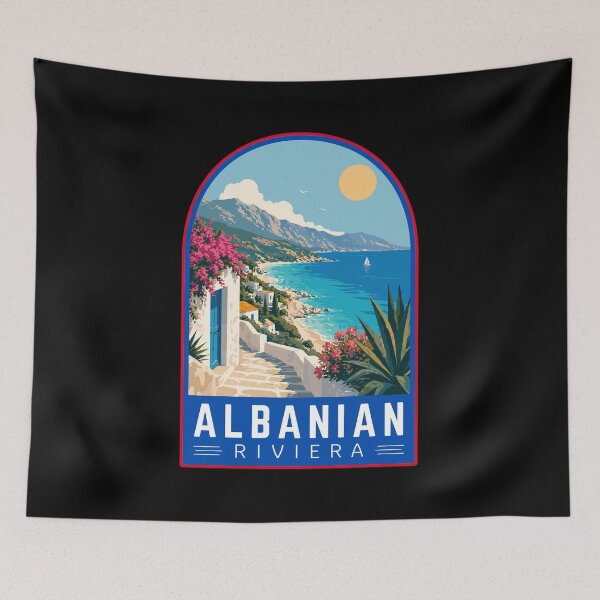 Item preview, Albanian Riviera Vintage Travel Art Emblem designed and sold by MaateoDesign.