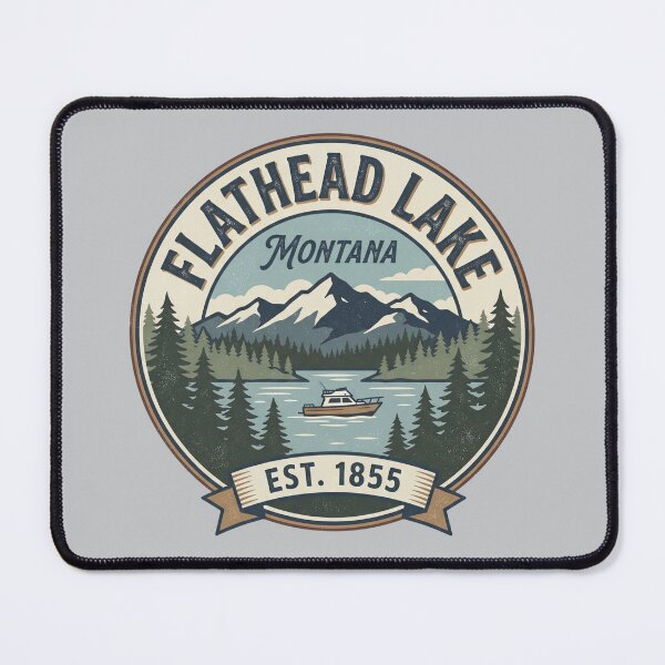 Item preview, Flathead Lake Montana Vintage Boating Lake Retro National Park Badge  designed and sold by Milasneeze.