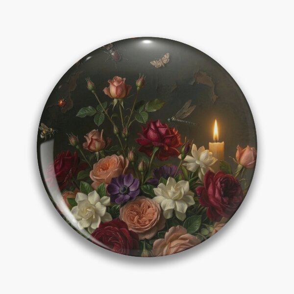 Item preview, Dark Floral Rose Bouquet Candlelight Still Life Painting Moody Botanical Wall Art designed and sold by Vivebanlabs.