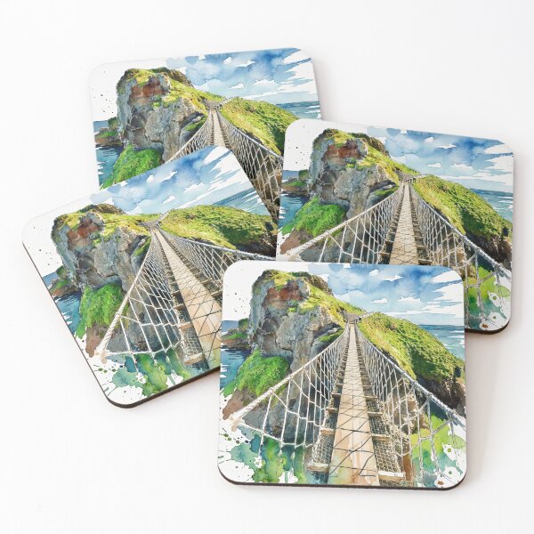 Item preview, Watercolour illustration of Carrick-a-Rede Rope Bridge, Antrim, Northern Ireland. designed and sold by davidelder.
