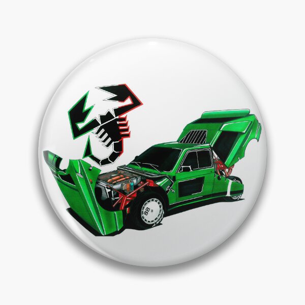 Aperçu de l'œuvre Dessin exclusif de la légendaire voiture de sport italienne 4x4 verte de rallye Groupe B Delta S4 SE038 créée et vendue par Cars23.