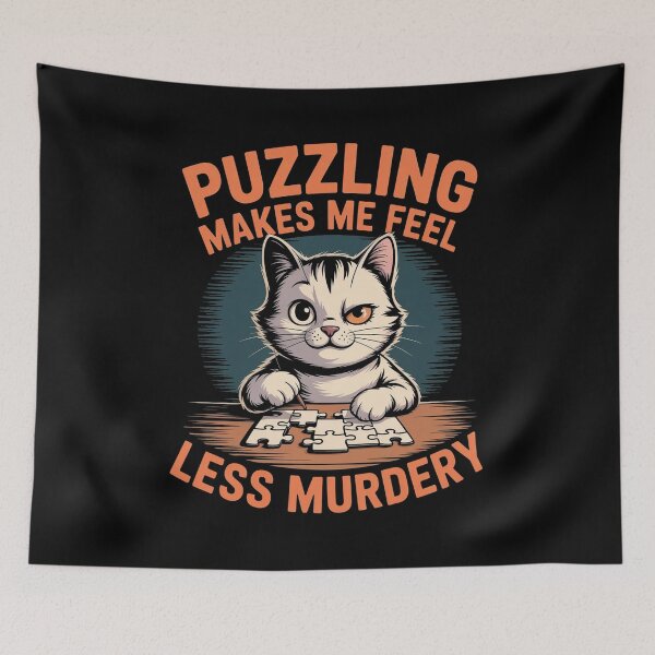 Item preview, Puzzling Makes Me Feel Less Murdery Funny Cat Puzzle Lover Dark Humor T-Shirt designed and sold by SaltyBonesClub.