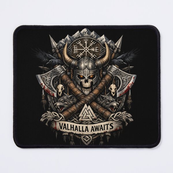 Item preview, Valhalla Awaits Viking Skull Shirt – Norse Warrior Helmet, Vegvisir Compass, Viking Axe Nordic Mythology Design designed and sold by R3X .