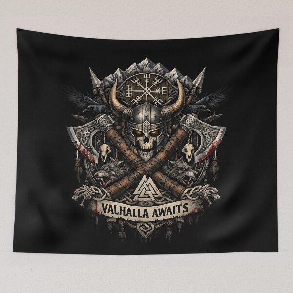 Item preview, Valhalla Awaits Viking Skull Shirt – Norse Warrior Helmet, Vegvisir Compass, Viking Axe Nordic Mythology Design designed and sold by R3X .