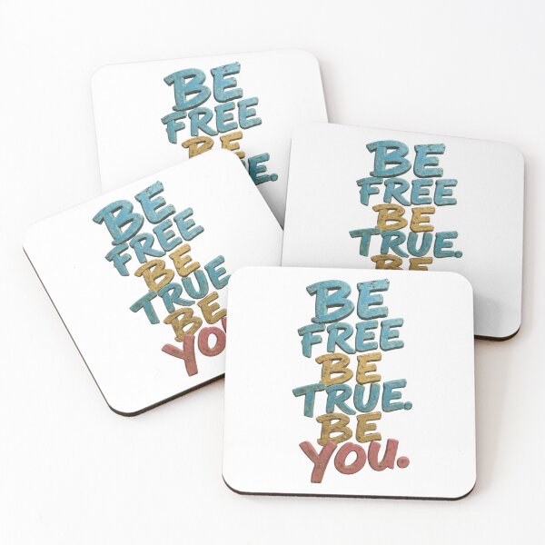 Item preview, 3D Vintage Stone Carved Inspirational Quote BE FREE BE TRUE BE YOU Text Design with Distressed Blue Pink Tan Lettering on Clean White Background designed and sold by Thaweesap789.