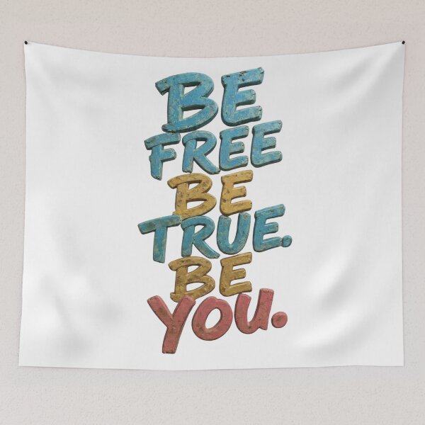 Item preview, 3D Vintage Stone Carved Inspirational Quote BE FREE BE TRUE BE YOU Text Design with Distressed Blue Pink Tan Lettering on Clean White Background designed and sold by Thaweesap789.