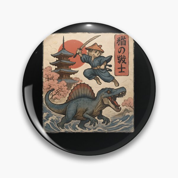 Item preview, Samurai Cat vs Spinosaurus Ukiyo-e designed and sold by SiarheiYur.