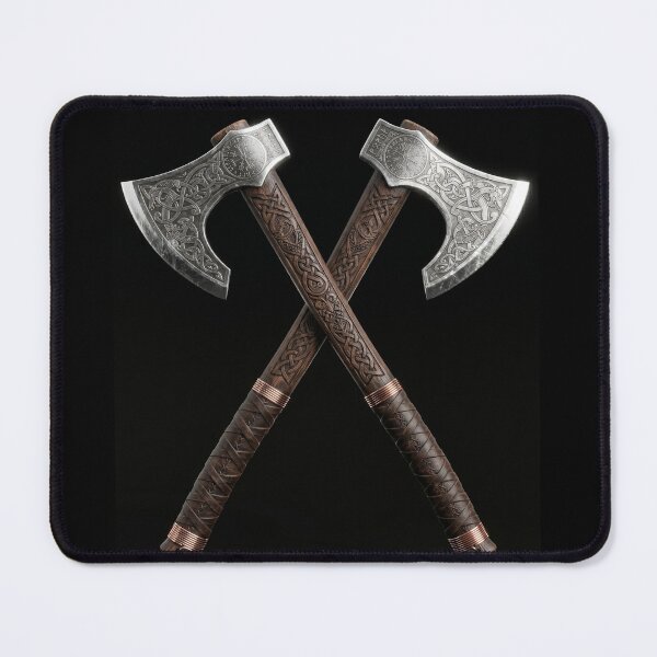 Item preview, Realistic 3D rendered crossed Viking axes featuring detailed designed and sold by ValhallaFantasy.