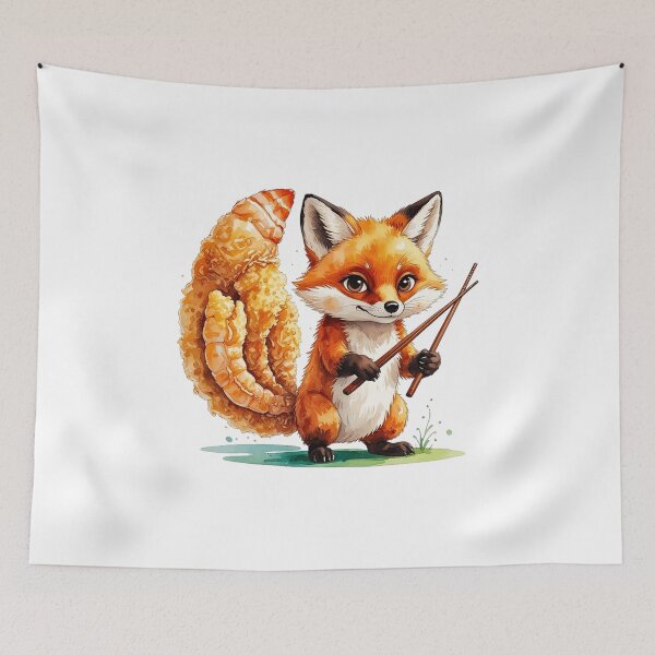 Aperçu de l'œuvre Renard mignon avec queue de crevette tempura, art japonais de friture d'Ebi créée et vendue par AQUILAKREO.