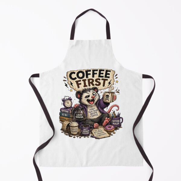 Artikelvorschau, Kaffee zuerst – Opossum – Lustiges Design für einen koffeinsüchtigen Morgen entworfen und verkauft von Clothes With Smiling Animals Walt Gral.