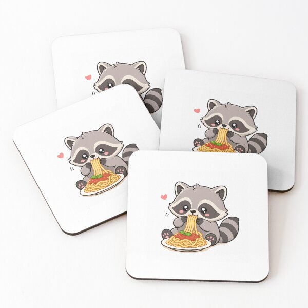 Item preview, Cute Raccoon Eating Spaghetti – Kawaii Food Animal Sticker designed and sold by mayatA-rt.