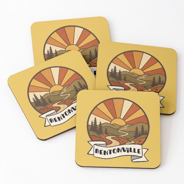 Item preview, Bentonville Arkansas Vintage Trail Badge | Retro Sunset Landscape Mountain Bike Design designed and sold by SimplyJasper.