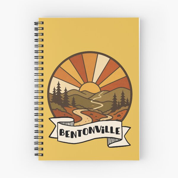 Item preview, Bentonville Arkansas Vintage Trail Badge | Retro Sunset Landscape Mountain Bike Design designed and sold by SimplyJasper.