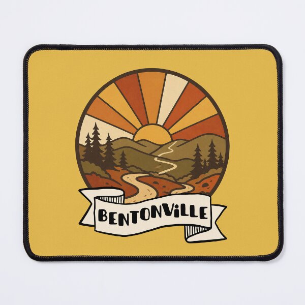 Item preview, Bentonville Arkansas Vintage Trail Badge | Retro Sunset Landscape Mountain Bike Design designed and sold by SimplyJasper.