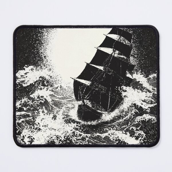 Item preview, Great dark boat on waving epic sea with white foam and white sun 127sm designed and sold by 127sm.
