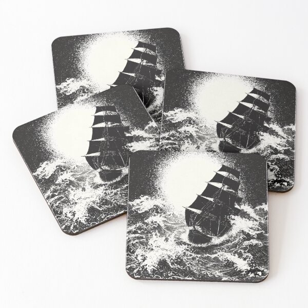 Item preview, Great dark boat on waving epic sea with white foam and white sun 127sm designed and sold by 127sm.