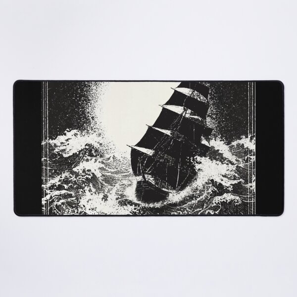 Item preview, Great dark boat on waving epic sea with white foam and white sun 127sm designed and sold by 127sm.