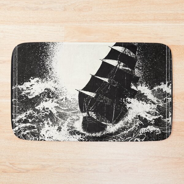 Item preview, Great dark boat on waving epic sea with white foam and white sun 127sm designed and sold by 127sm.