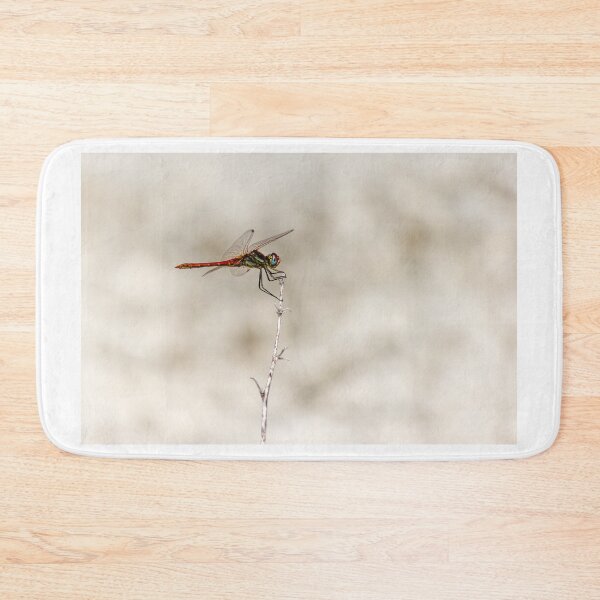 Item preview, Red Dragonfly Perched On Dry Stem Macro Closeup Over Soft Neutral Background designed and sold by Nmallia.