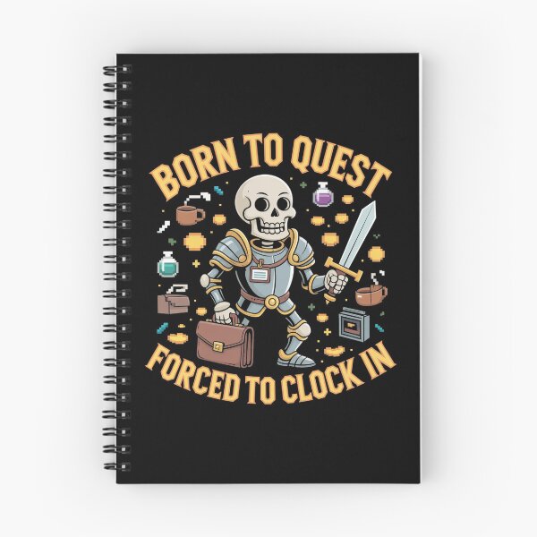 Item preview, Born to Quest Forced to Clock In Funny RPG Office Worker Skeleton T-Shirt designed and sold by SaltyBonesClub.