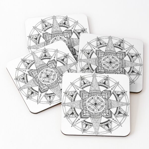 Item preview, Systir Triptych Elizabet - Hand Drawn Black White Mandala designed and sold by AJPrettyObscene.