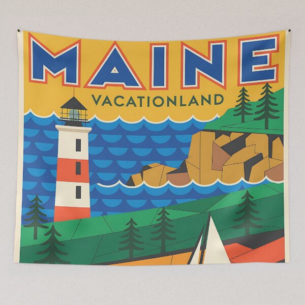 Item preview, Maine - Vintage travel poster in the style of Fernand Léger designed and sold by PrintableTravel.