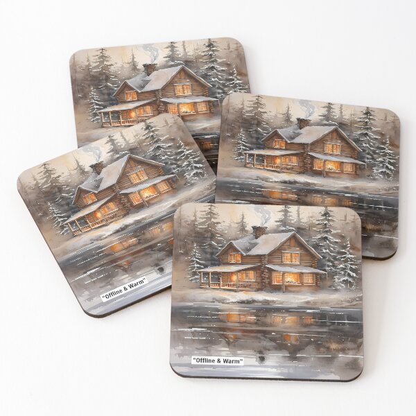 Item preview, Offline & Warm - Cozy Winter Log Cabin Art designed and sold by Modern Nest Art.