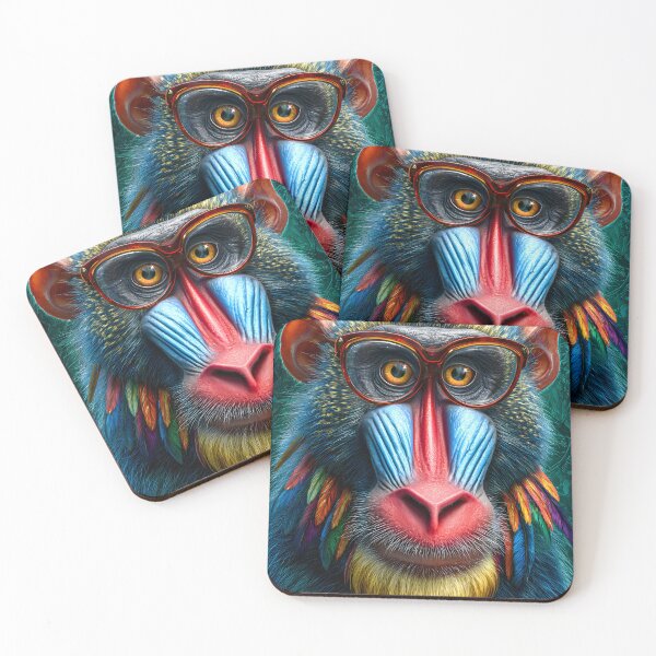 Item preview, Colorful Baboon with Glasses and Feathers designed and sold by Artessie.